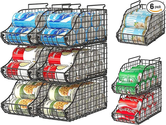 Sonyabecca 6-Pack Can Storage Organizer Pantry, Stackable Kitchen Canned Food Holder With Handles, Can Organizer For Pantry Countertop Cabinet, Beverage Drink Pop Soda Can Dispenser Patent Pending