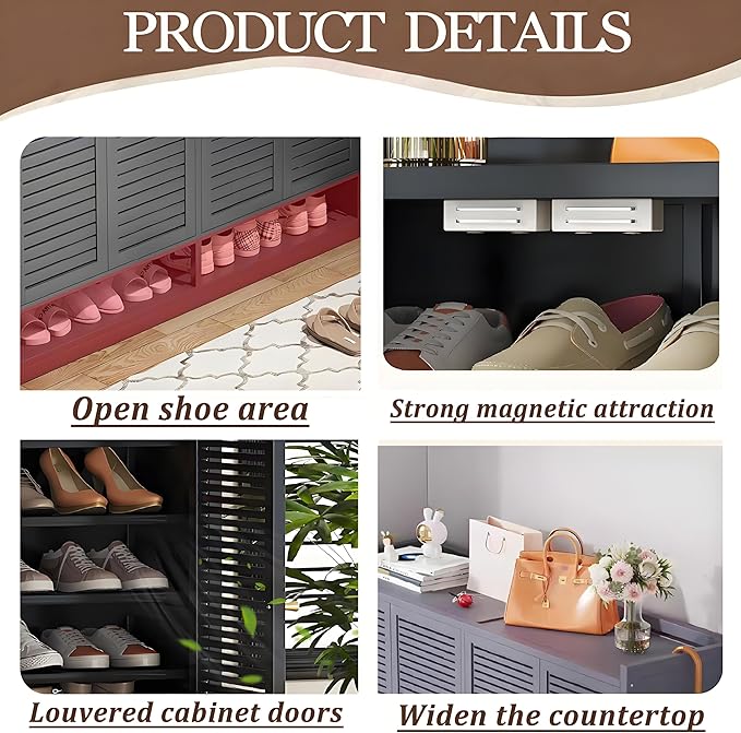 7-Tier Bamboo Shoe Cabinet,Shoe Storage Cabinet with Shelves, Large Shoe Cabinet with Doors,Shoes Rack Organizer for Entryway, Hallway, Living Room