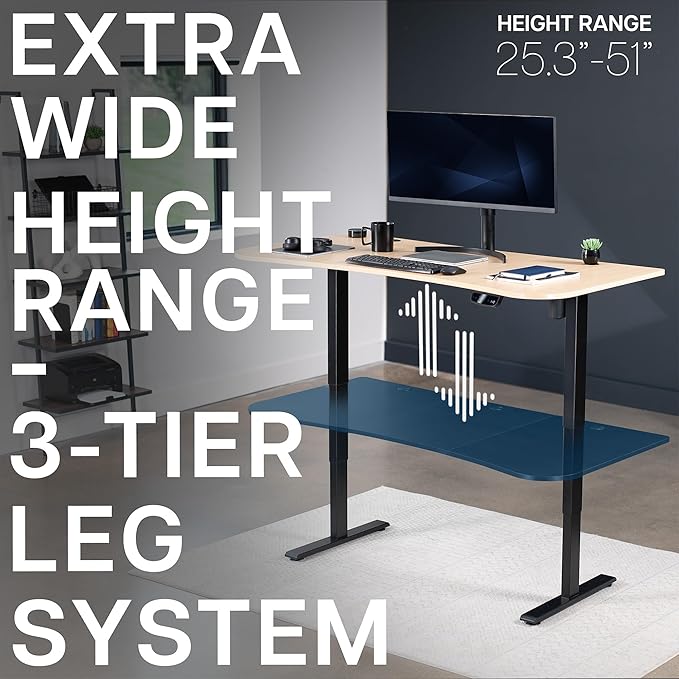 VIVO Electric 63 x 32 in Standing Desk, Touch Screen Adjustment, 220 lb Frame Support, 2E Series, Light Wood Top Black Frame, DESK-KIT-2EBC