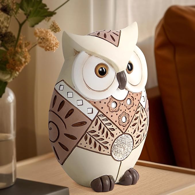 Wiresusan Owl Statue Home Decor Accents for Shelf Bookshelf Table Bedroom Living Room Office Desk Mantle TV Stand, Wisdom Symbol Owl Figurine Boho Decorations for Women, Bird Lovers Collection