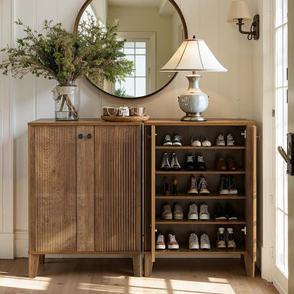 LITTLE TREE Shoe Cabinet with Doors, 5-Tier Shoe Cabinet for Entryway, Modern Farmhouse Entry Way Shoe Storage Cabinet with 3 Adjustable & Removable Shelves for Entrance, Living Room, Rustic Brown