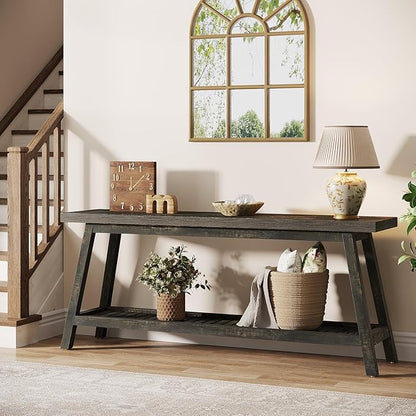 Tribesigns 70.86-Inch Console Table for Entyrway, Farmhouse 2-Tier Entry Entrance Table, Narrow Long Sofa Table Behind Couch, Dark Brown