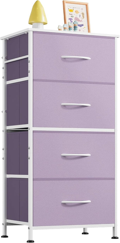 WLIVE Dresser with 4 Drawers, Storage Tower, Organizer Unit, Fabric Dresser for Bedroom, Hallway, Entryway, Closets, Sturdy Steel Frame, Wood Top, Easy Pull Handle, Purple