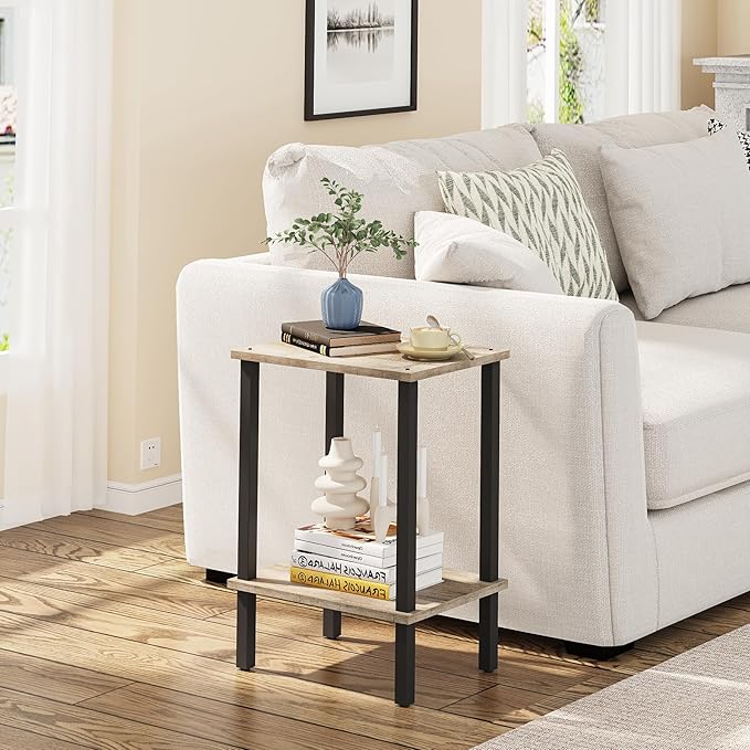 TUTOTAK End Table, Set of 2, Side Table, Nightstand, 2-Tier Storage Shelf, Sofa Table for Small Space, Living Room, Bed Room TB01BG035