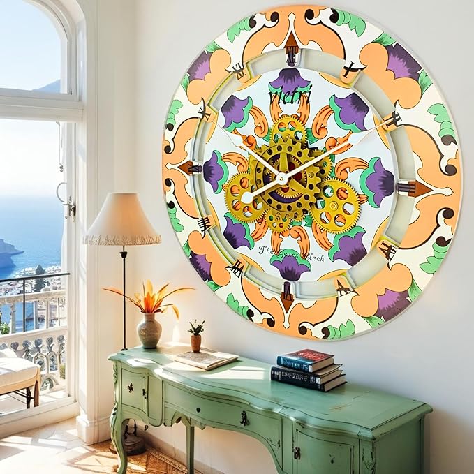 ImprovingLife The Gears Clock Wall Clock Italy Collection with Moving Gears (Vietri, 24 inch Round)