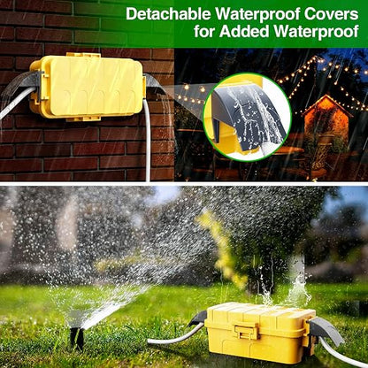 Flemoon IP55 Small Outdoor Electrical Box Waterproof (Inner 5.9 x 3.2 x 1.8inch), Extension Cord Cover with Detachable Awning Covers for Plug, Outlet, Holiday Lights, Yellow