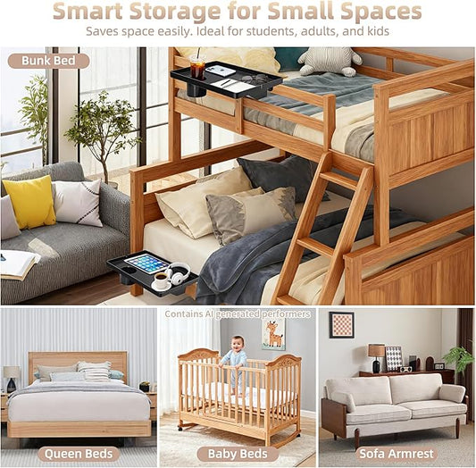 Bedside Shelf Dorm Bunk Bed, Bedside Caddy Shelf Dorm Bed, No Drill College Nightstand Organizer for Personal Items Books Glasses Apartment Bedroom Compact Space Solution Large+Black