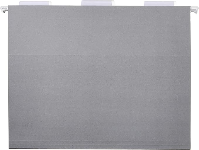 Amazon Basics Hanging File Folders with Adjustable Tabs for Document Organization, Letter Size, Gray, 50-Pack