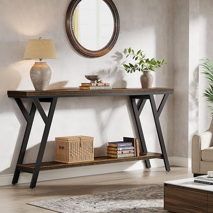 Tribesigns 70.9-Inch Narrow Long Entryway Console Table, Industrial Sofa Table Behind Couch with 2-Tier Storage Shelf for Hallway, Living Room, Entrance, Foyer, Rustic Brown