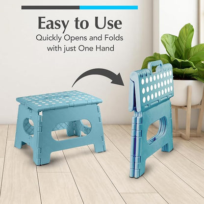Handy Laundry Folding Lightweight Step Stool - Sturdy Enough to Support Adults - Opens Easy with One Flip - Great for Kitchen, Bathroom or Bedroom (Teal - 9 Inch)