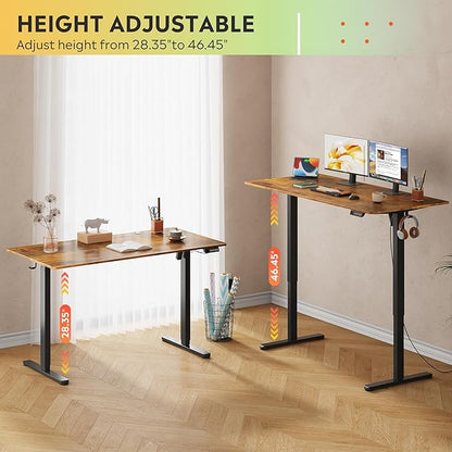 DEVAISE 55 x 28 Inches Electric Standing Desk, Adjustable Height Stand up Desk, 28" Deeper Desktop Sit to Stand Desk with 3 Memory Preset, Adjustable Computer Desk for Home Office (Rustic Brown)