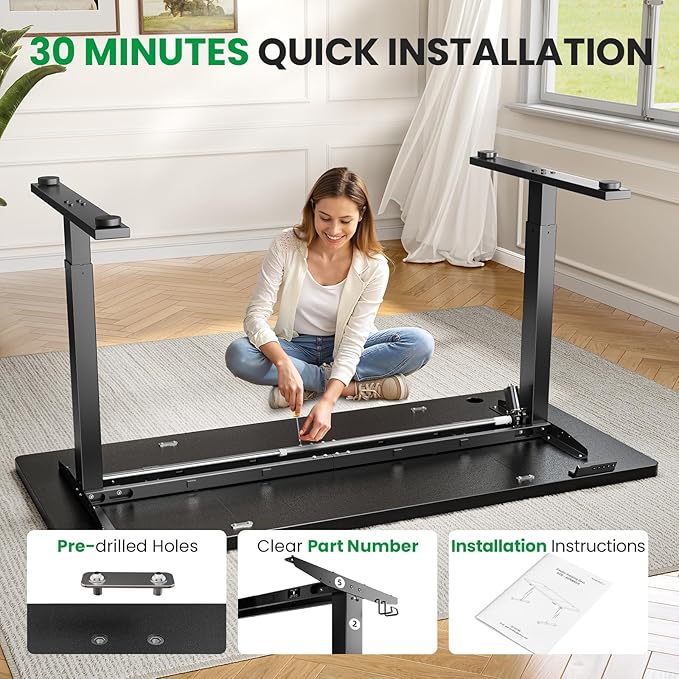 Electric Standing Desk Adjustable - 63x30 Inch Sit Stand Desk with 1 Inch Thick Tabletop, Double Beam Frame, 3 Memory Height Adjustment, Cable Management for Home Office