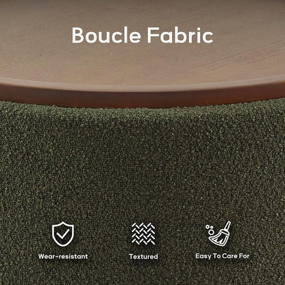 Zihanhome 30 Inch Round Storage Ottoman Coffee Table, Modern Boucle Ottoman with Lift-Off Lid and Solid Wood Legs for Living Room, Bedroom, Corners, Apartments (Green)