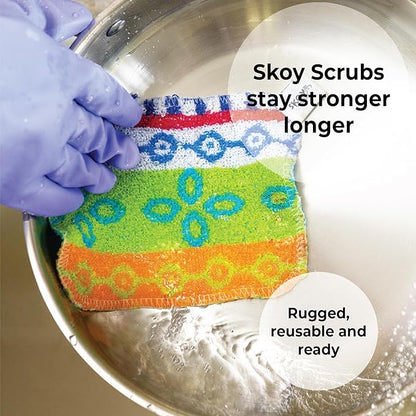 Skoy Scrub, 1-piece Reusable, Non-Scratching Dish Scrubber for Kitchen and Household Cleaning, Planet-Friendly, Dishwasher Safe Soft Scrub, Monochromatic Colors