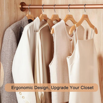 TOPIA HANGER Wooden Coat Hangers 24 Pack, Premium Wood Top Suit Hangers with No Shoulder Bump, 360° Swivel Hook and Cut Notches Clothes Hangers for Sweater, Coat, Shirts, Jackets, Dress, Natural CT85N
