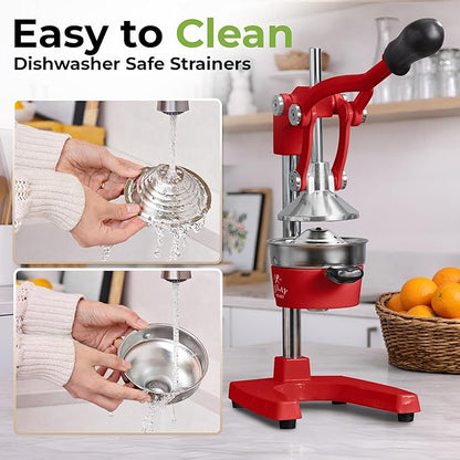 Zulay Kitchen Cast Iron Juicer - Heavy Duty Manual Juicer with Detachable Strainers for Easy Cleaning, Orange Juice Press for Citrus Fruits, Perfect for Bartenders, Juice Lovers & Health Enthusiasts