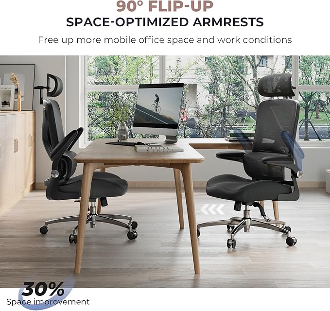 Ergonomic Office Chair with Headrest, Lumbar Support, Flip-Up Armrests, Thick Memory Foam Seat - 350lbs Capacity, Adjustable Height for Big & Tall, Perfect for Home Office Studios