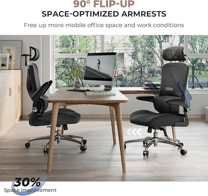 Ergonomic Office Chair with Headrest, Lumbar Support, Flip-Up Armrests, Thick Memory Foam Seat - 350lbs Capacity, Adjustable Height for Big & Tall, Perfect for Home Office Studios