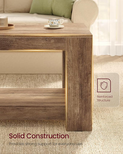 VASAGLE Coffee Table, 2-Tier Center Table with Rustic Charm and Clean Lines, Farmhouse Style, for Living Room, 21.7 x 39.4 x 17.7 in, Honey Brown, Koni Collection ULCT270K101