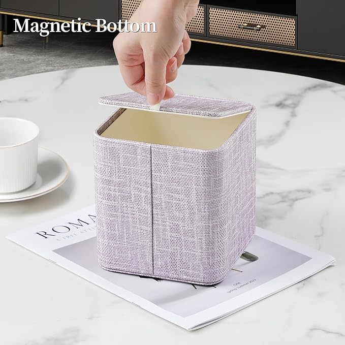 MEIBOOCH PU Leather Tissue Box Cover with Magnetic Closure, Square Tissue Box Holder with Rounded Edges Design (Purple, Square)