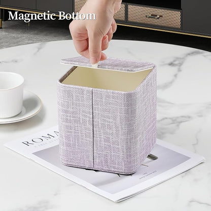 MEIBOOCH PU Leather Tissue Box Cover with Magnetic Closure, Square Tissue Box Holder with Rounded Edges Design (Purple, Square)