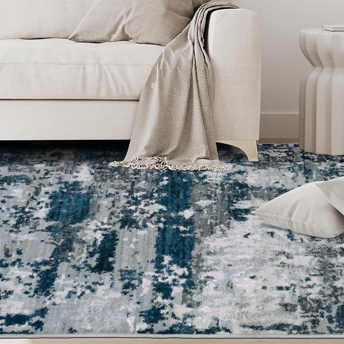 4x6 Area Rugs for Living Room Rug Washable: Abstract Rug for Dining Room Bedroom Carpet Non Slip 4 by 6 Indoor Modern Nursery Home Office Navy Grey