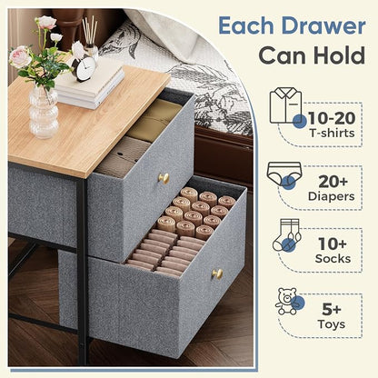 DUMOS Nightstand Small Dresser with 2 Fabric Drawers Side Tables Bedroom End Table Kids Bedside Storage Furniture for 20 inch Tall Night Stand for Closet, Entryway, College Dorm, Blue