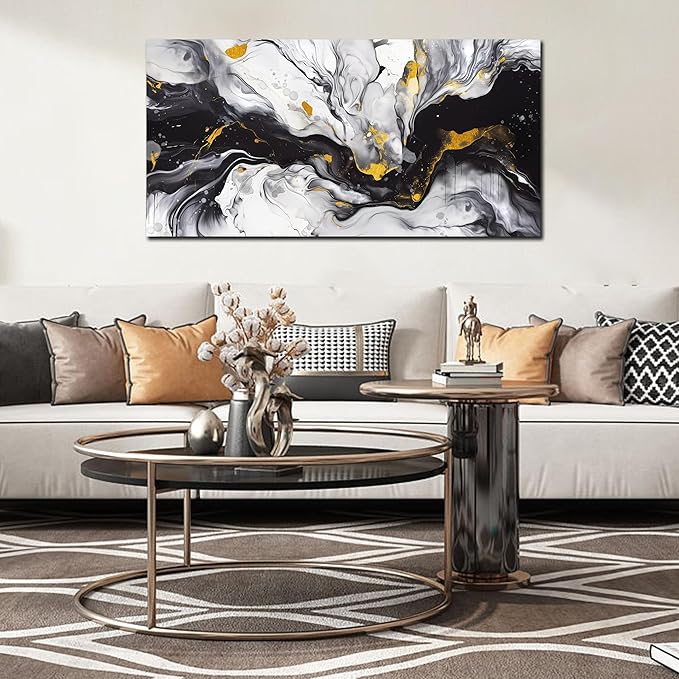 Alsingbago Large Abstract Canvas Wall Art for Living Room Bedroom Black and White Picture Ink and Wash Style Prints for Home Office Decoration Size 20x40 Ready to Hang