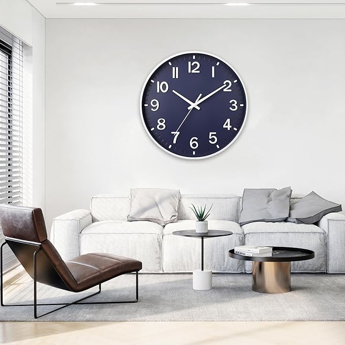 HZDHCLH Wall Clocks Battery Operated,Wall Clock Navy Blue,8 inch Wall Clock Silent Non Ticking Modern 3D Numbers for Kitchen Bedroom Living Room Office Classroom Decor