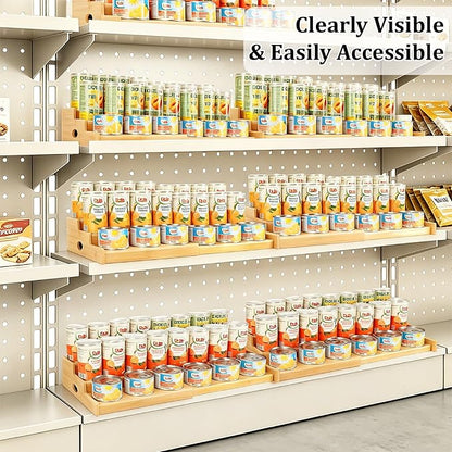 Expandable Can Rack Organizer for Pantry, 3 Tier Bamboo Adjustable Can Storage Holder, Soda Organizer Holds Up to 24 Cans, Canned goods Storage Display Shelf for Kitchen,Countertop, Cabinet