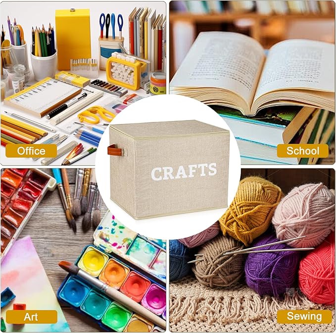 Lukeline Craft Storage Baskets for Organizing, Large Fabric Craft Organizers and Storage Box for Shelves, Closet, Craft Supplies, Books, Collapsible Storage Bins (Beige)
