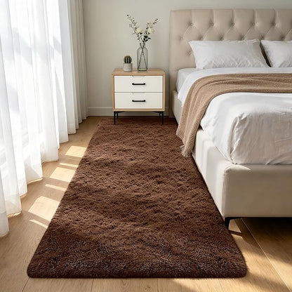 Shag Runner Rug for Bedroom Living Room 2x6 Upgrade Non-Slip Fluffy Soft Bedside Rugs,Brown Shaggy Carpet for Livingroom Dorm Home Decor Aesthetic