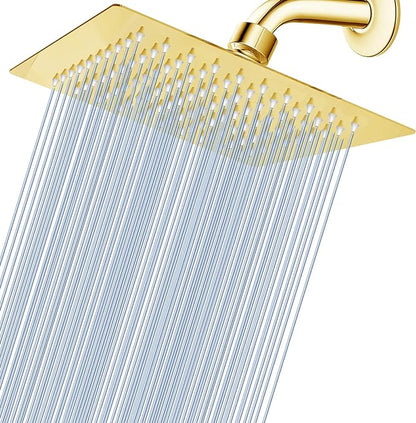 Voolan Rain Shower head, High Pressure Shower Head Made of 304 Stainless Steel, Relaxed Shower Experience Even at Low Water Flow and Pressure(8" Gold)