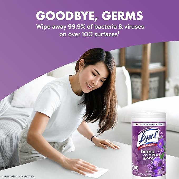 LYSOL Disinfecting Wipes, All Purpose Cleaner, Multi-Surface Antibacterial Cleaning Wipes, Household Cleaning Supplies, Dorm Essentials, Lavender + Mango Scents, 80 ct. (4 Pack)