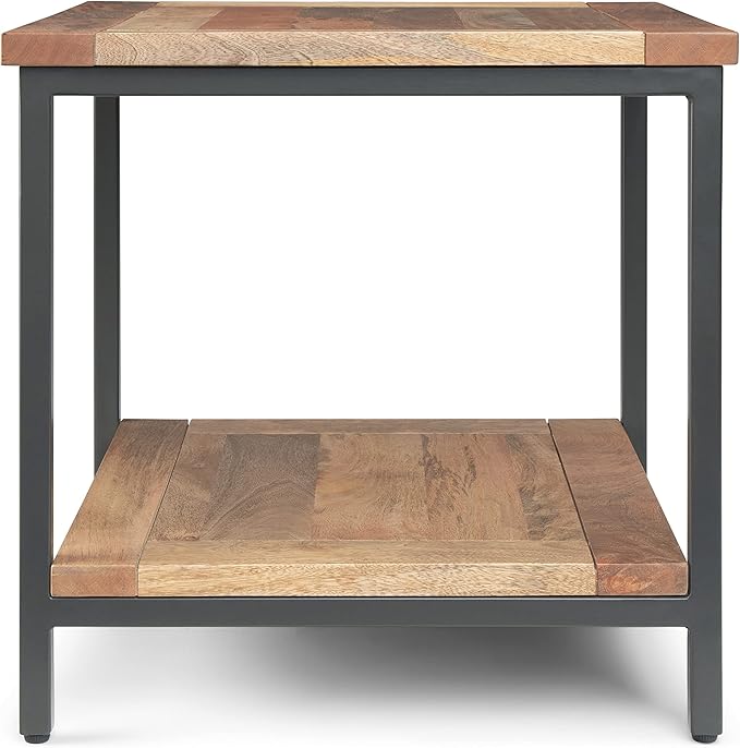 SIMPLIHOME Skyler End Table - 22 inch Wide Solid Mango Wood and Metal Side Table in Natural, Industrial Accent Table for Living Room or Bedroom with Open Storage Shelf, Assembled