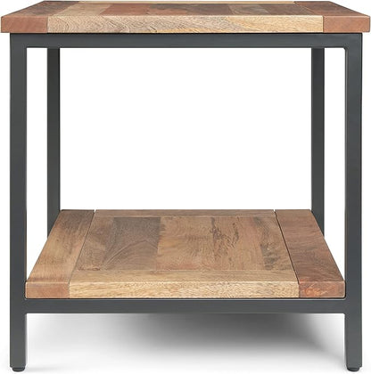 SIMPLIHOME Skyler End Table - 22 inch Wide Solid Mango Wood and Metal Side Table in Natural, Industrial Accent Table for Living Room or Bedroom with Open Storage Shelf, Assembled