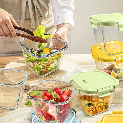 Glass Soup Containers with Lids - 4 Cup Borosilicate Glass Storage Containers, Freezer to Microwave Safe, Airtight Leak Proof, 32oz Square Soup Meal Prep Containers for Lunch Travel- 4 Pack