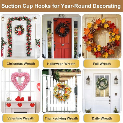 Herda Suction Cup Hooks Heavy Duty Wreath Hangers for Front Door, Stainless Steel Suction Cup Hooks for Shower, Glass, Windows, Walls Waterproof Drill-Free Towel Hooks, Holds Up to 15 Lbs-4 Pack, Gold
