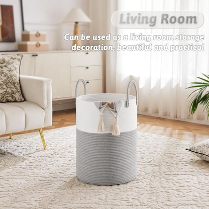 Artfeel Laundry Basket,Woven Cotton Rope Laundry Hamper,80L for Decorative Storage of Dirty Clothes,Toys and Blankets in Bathroom,Baby Room and Living Room