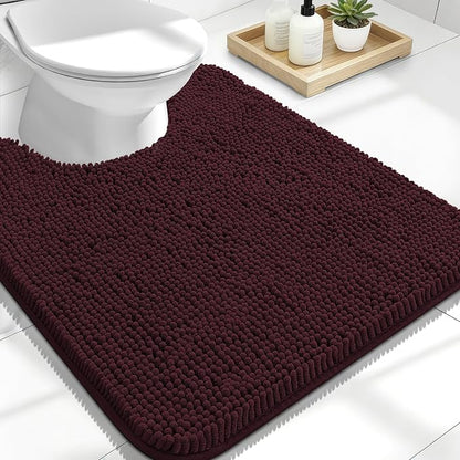 OLANLY Toilet Rugs U-Shaped 24x20, Extra Soft Absorbent Chenille Contour Bathroom Rugs for Toilet, Dry Quickly, Machine Washable, Non-Slip Bath Mat, Black Cherry