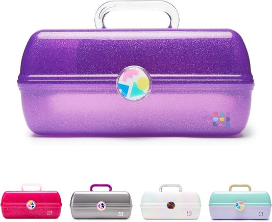 Caboodles On-The-Go Girl Makeup Box, Purple Sparkle, Hard Plastic Makeup Organizer Box, Built-In Mirror, Secure Latch for Safe Travel, Spacious Storage for Large Items