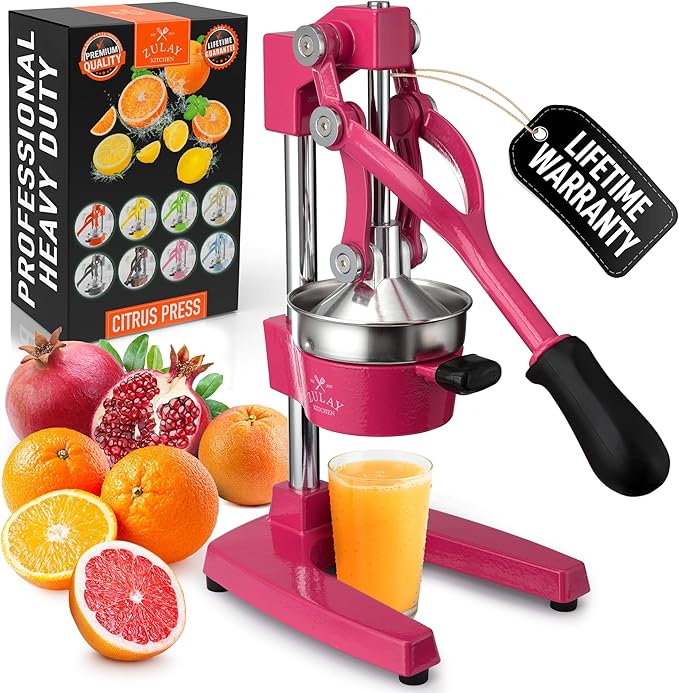 Zulay Kitchen Cast Iron Juicer - Heavy Duty Manual Juicer with Detachable Strainers for Easy Cleaning, Orange Juice Press for Citrus Fruits, Perfect for Bartenders, Juice Lovers & Health Enthusiasts