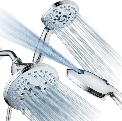 Hotel Spa AquaCare As-Seen-On-TV High Pressure 50-mode Rain & Handheld 3-way Shower Head Combo - Anti-clog Nozzles/Tub, Tile & Pet Power Wash/Extra Long 6 ft. Stainless Steel Hose/All Chrome Finish
