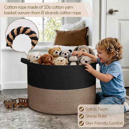INDRESSME 115L Extra Large Storage Baskets for Organizing, Blanket Basket Living Room Dog Toy Bin, Wicker Storage Woven Laundry Basket for Pillows, Towel Shoes Entryway, Mix Black
