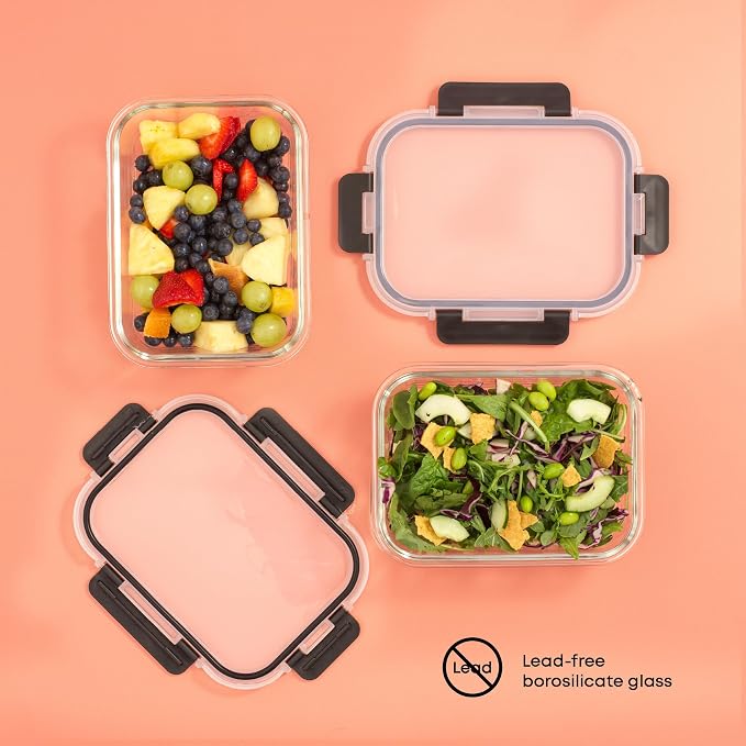 JoyJolt Glass Food Storage Containers with Lids. 5 Pack Glass Meal Prep Containers Reusable 35oz Single Compartment Airtight Container Set. Lunch Containers for Adults and Kitchen Storage Containers