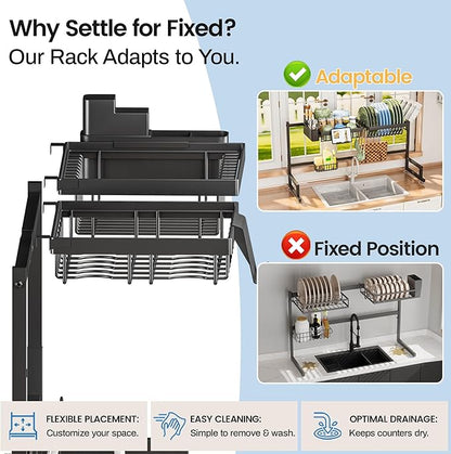 ADBIU Over The Sink Dish Drying Rack (Expandable Height and Length) Snap-On Design 2 Tier Large Dish Rack