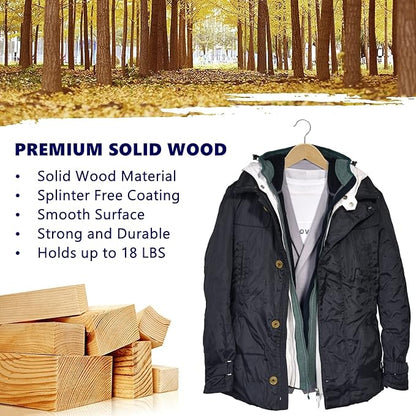 Amber Home 20 Pack Wooden Coat Hangers, Natural Wood Suit Hangers with Non Slip Pant Bar, Clothes Hangers for Shirts, Jackets, Dress, Pant (Natural, 20)