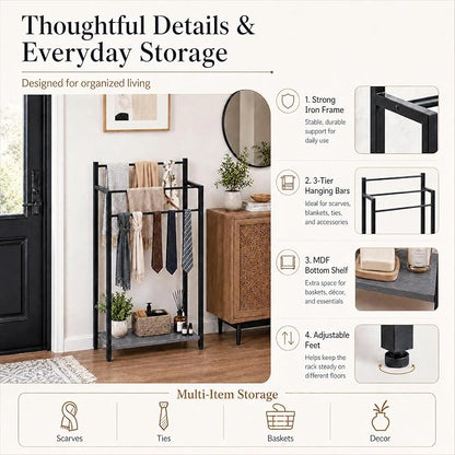 Freestanding Towel Rack, 3 Tier Blanket Ladder Stand with Oak Grey Wooden Shelf for Bathroom Living Room (31.5" H x 16.9" W x7.9 D)