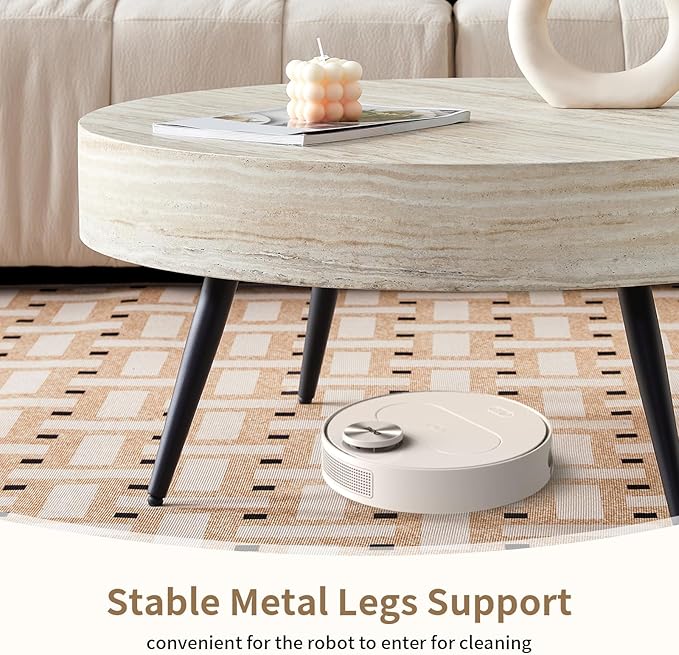 LKTART Coffee Table for Living Room, Round Wood Coffee Tables, Modern Metal Accent Center Tea Table for Apartment Small Space (31Inch-Mars Light)