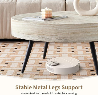 LKTART Coffee Table for Living Room, Round Wood Coffee Tables, Modern Metal Accent Center Tea Table for Apartment Small Space (31Inch-Mars Light)